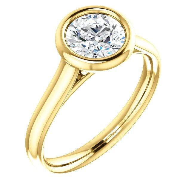 Olivia Ring - Round Moissanite Full Bezel Cathedral Band Solitaire Engagement Ring