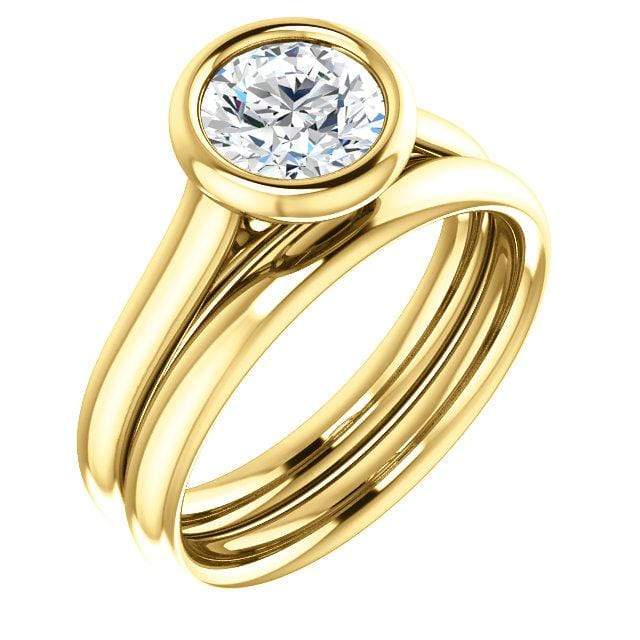 Olivia Ring - Round Moissanite Full Bezel Cathedral Band Solitaire Engagement Ring
