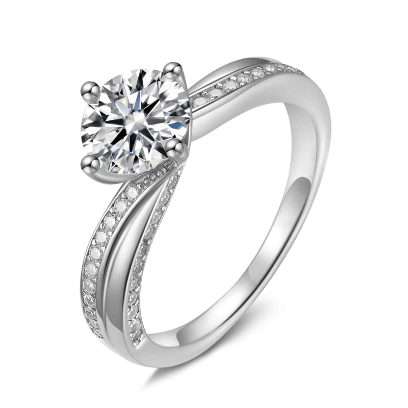Swirl Bypass Moissanite Pave Engagement Ring