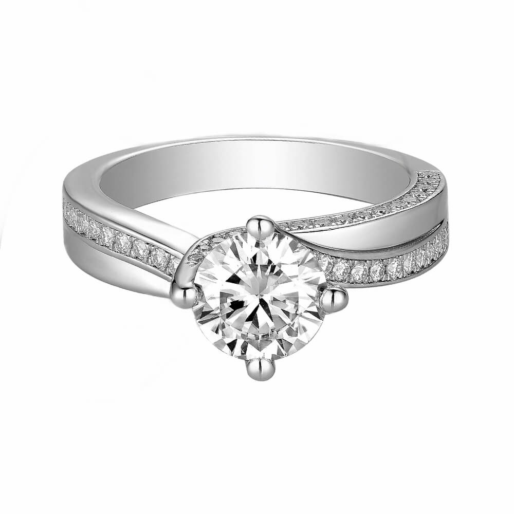 Swirl Bypass Moissanite Pave Engagement Ring