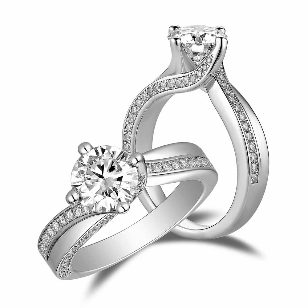 Swirl Bypass Moissanite Pave Engagement Ring