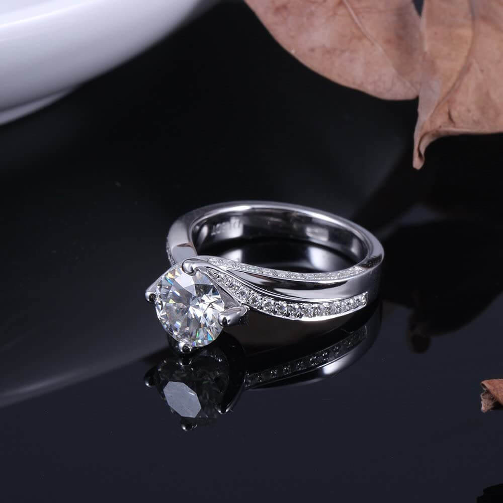 Swirl Bypass Moissanite Pave Engagement Ring