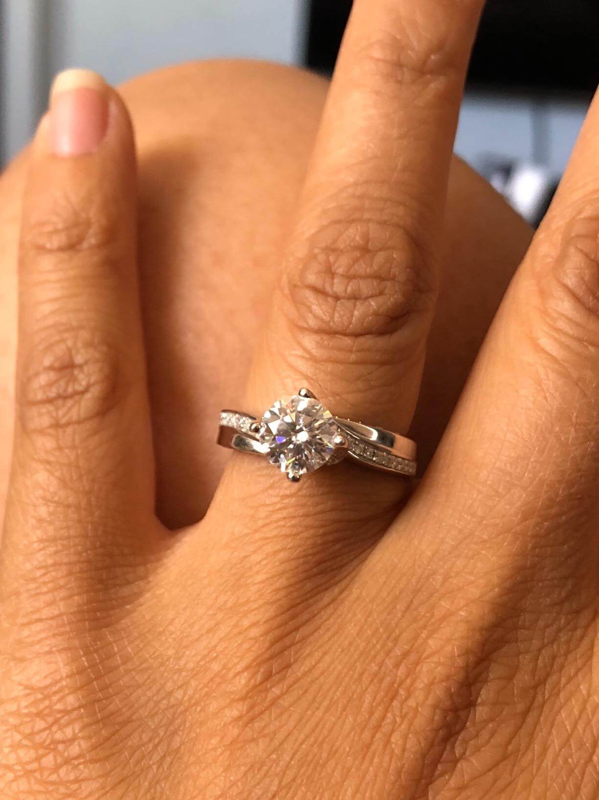 Swirl Bypass Moissanite Pave Engagement Ring