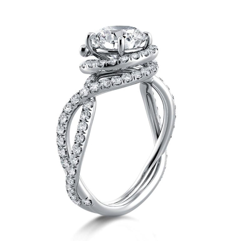 Swirl Halo Moissanite Twisted Pave Engagement Ring