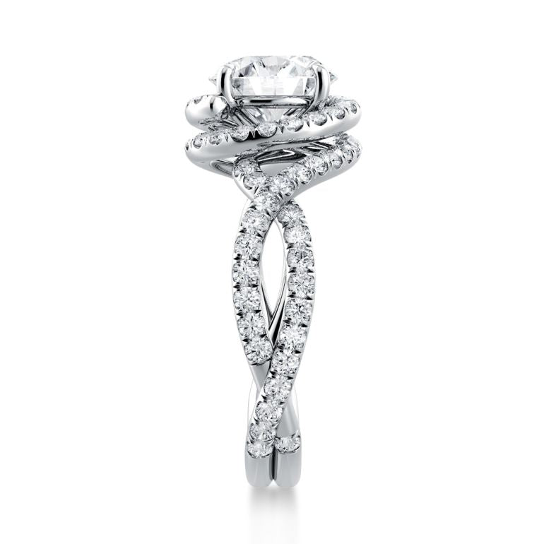 Swirl Halo Moissanite Twisted Pave Engagement Ring
