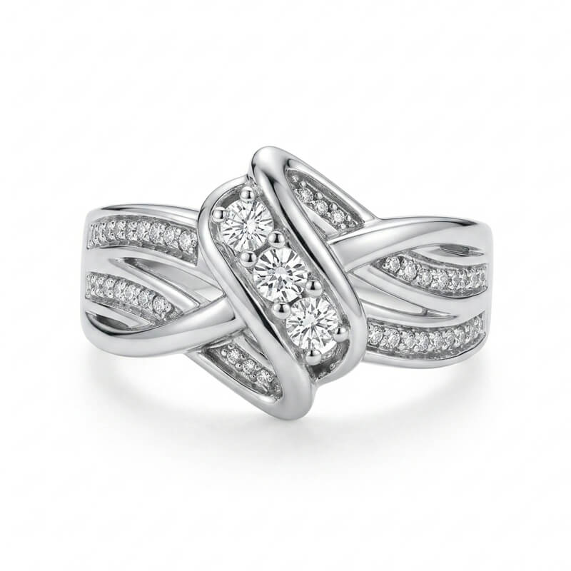 Swirl Interlocking Criss-Cross Moissanite Wedding Band Ring