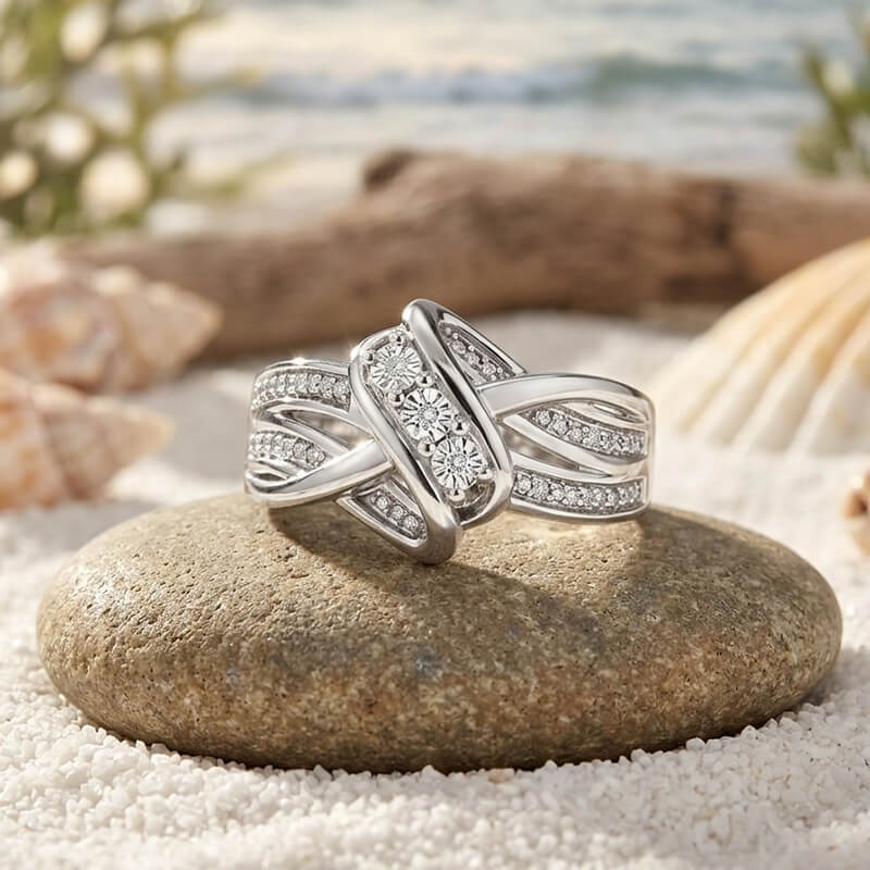Swirl Interlocking Criss-Cross Moissanite Wedding Band Ring