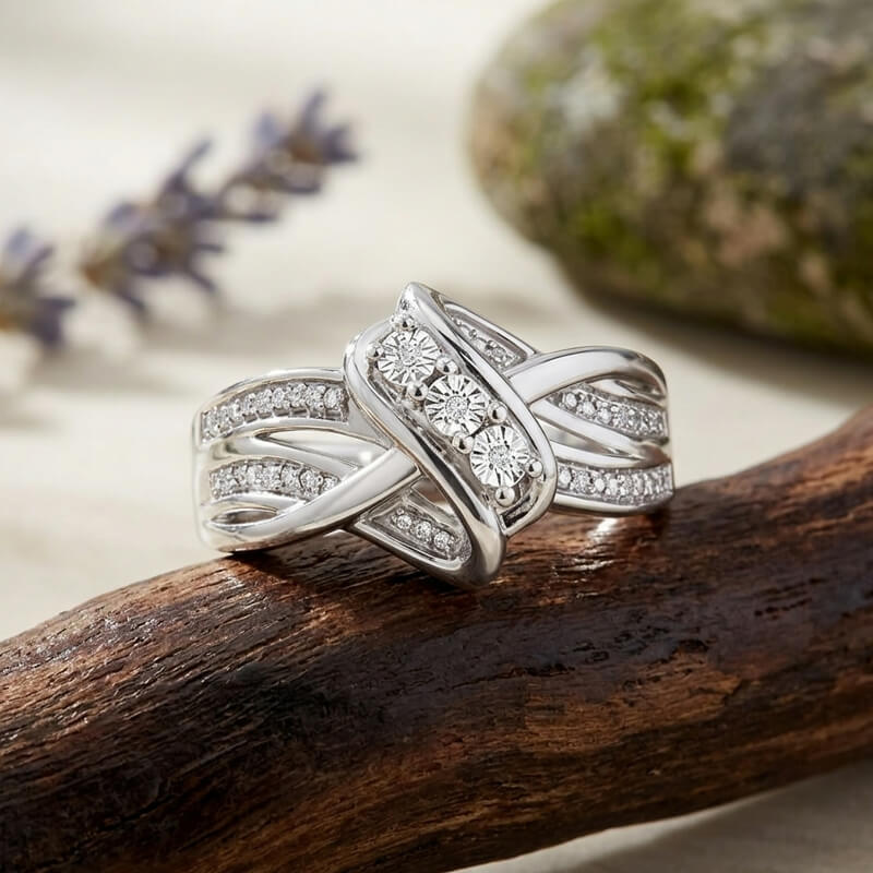Swirl Interlocking Criss-Cross Moissanite Wedding Band Ring