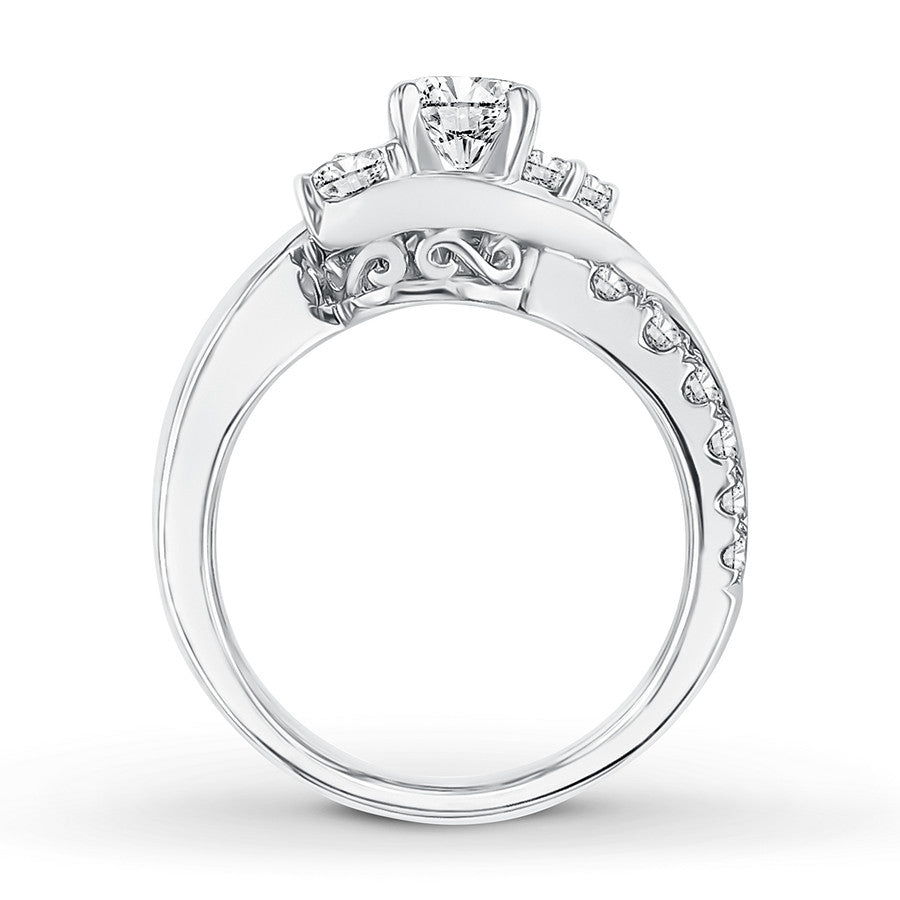 Swirl Three Stone Moissanite Twisted Pave Gold Engagement Ring