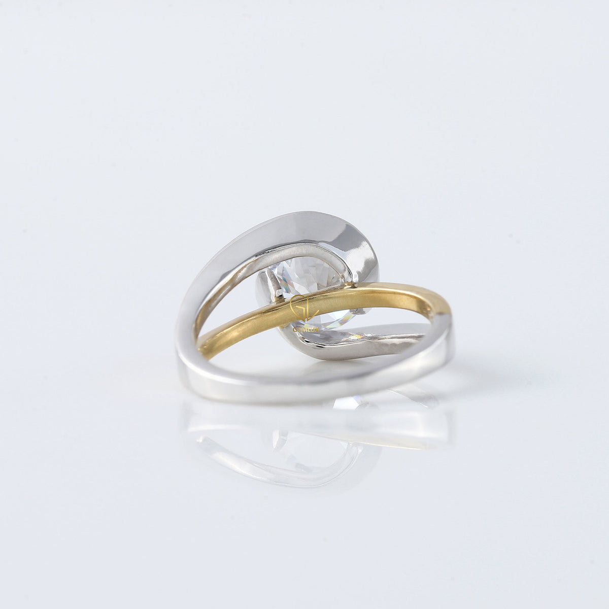 Swirl Bypass Round Cut Lab Grown Two Tone Solitaire Engagement Ring