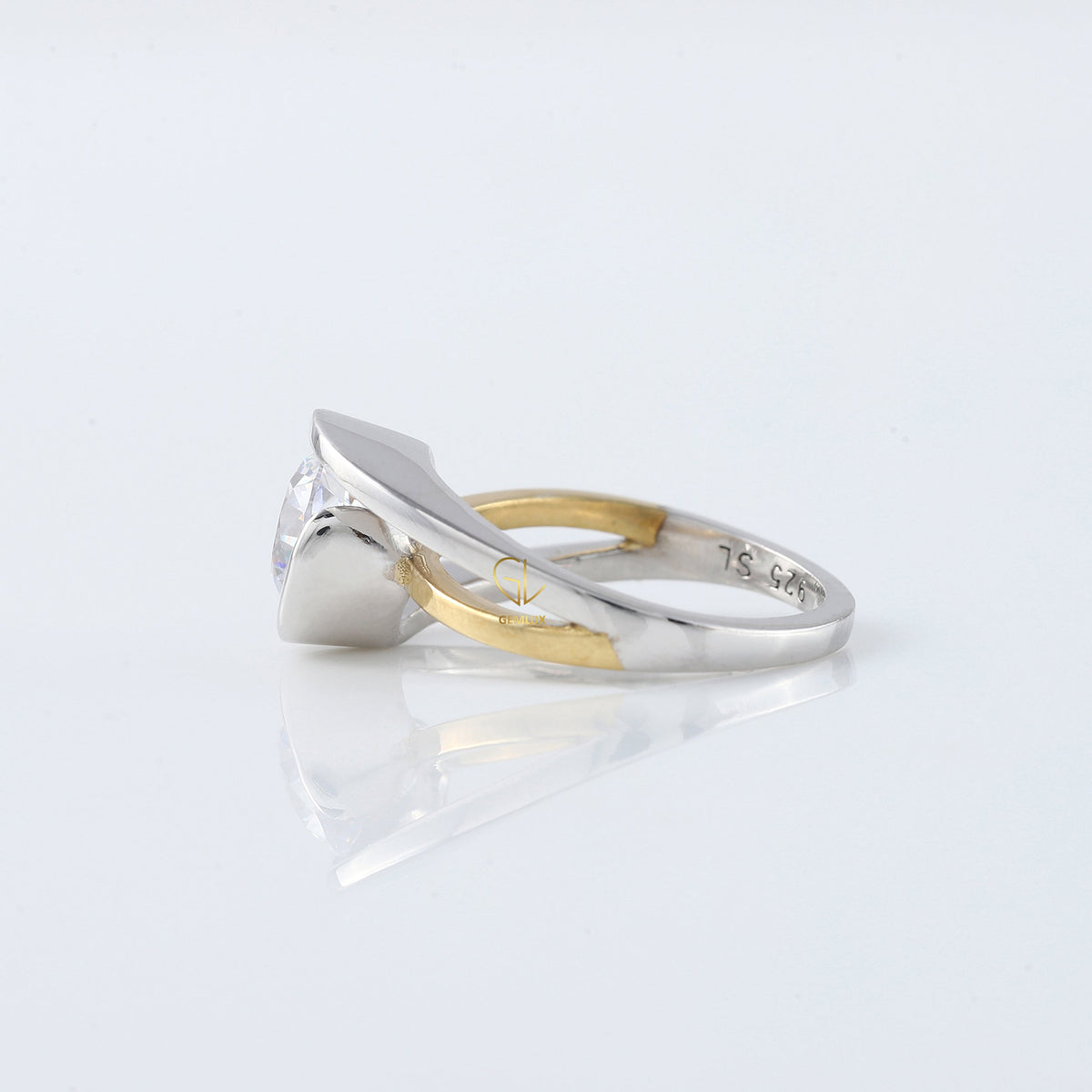 Swirl Bypass Round Cut Lab Grown Two Tone Solitaire Engagement Ring