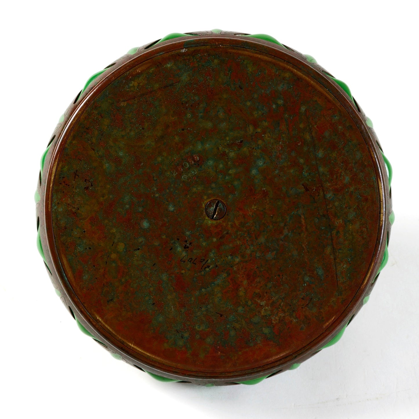 Tiffany Studios New York Bronze and Green Glass Inkwell