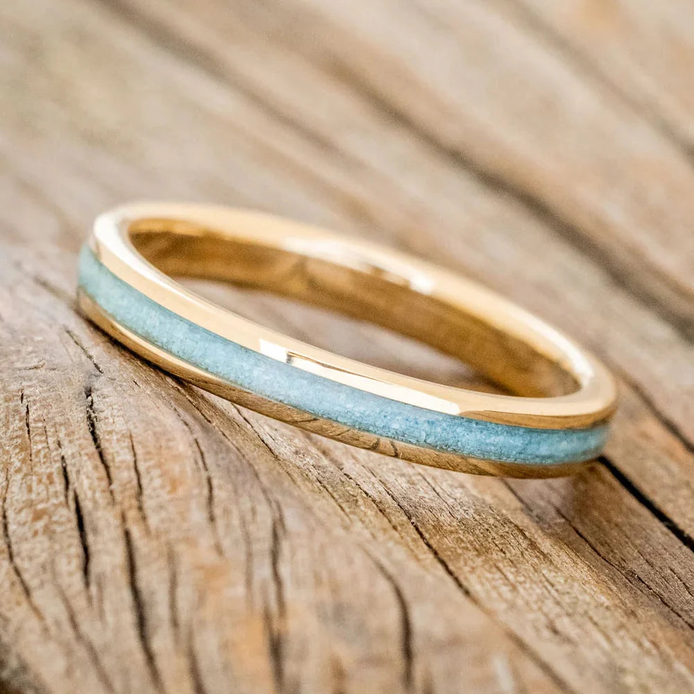 "Eterna" - Turquoise Stacking Band - 14K Yellow Gold (3mm) - Size 6 3/4