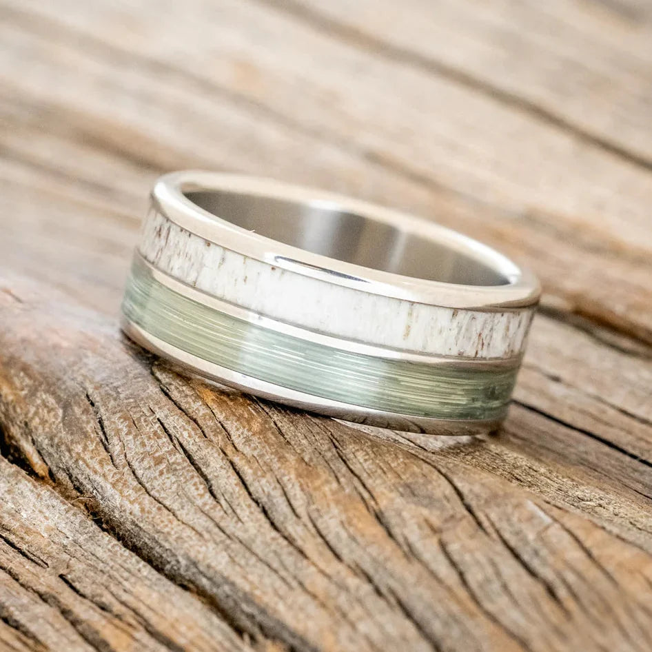 "Dyad" - Antler & Fishing Line Wedding Band - Titanium (8mm) - Size 8 1/2