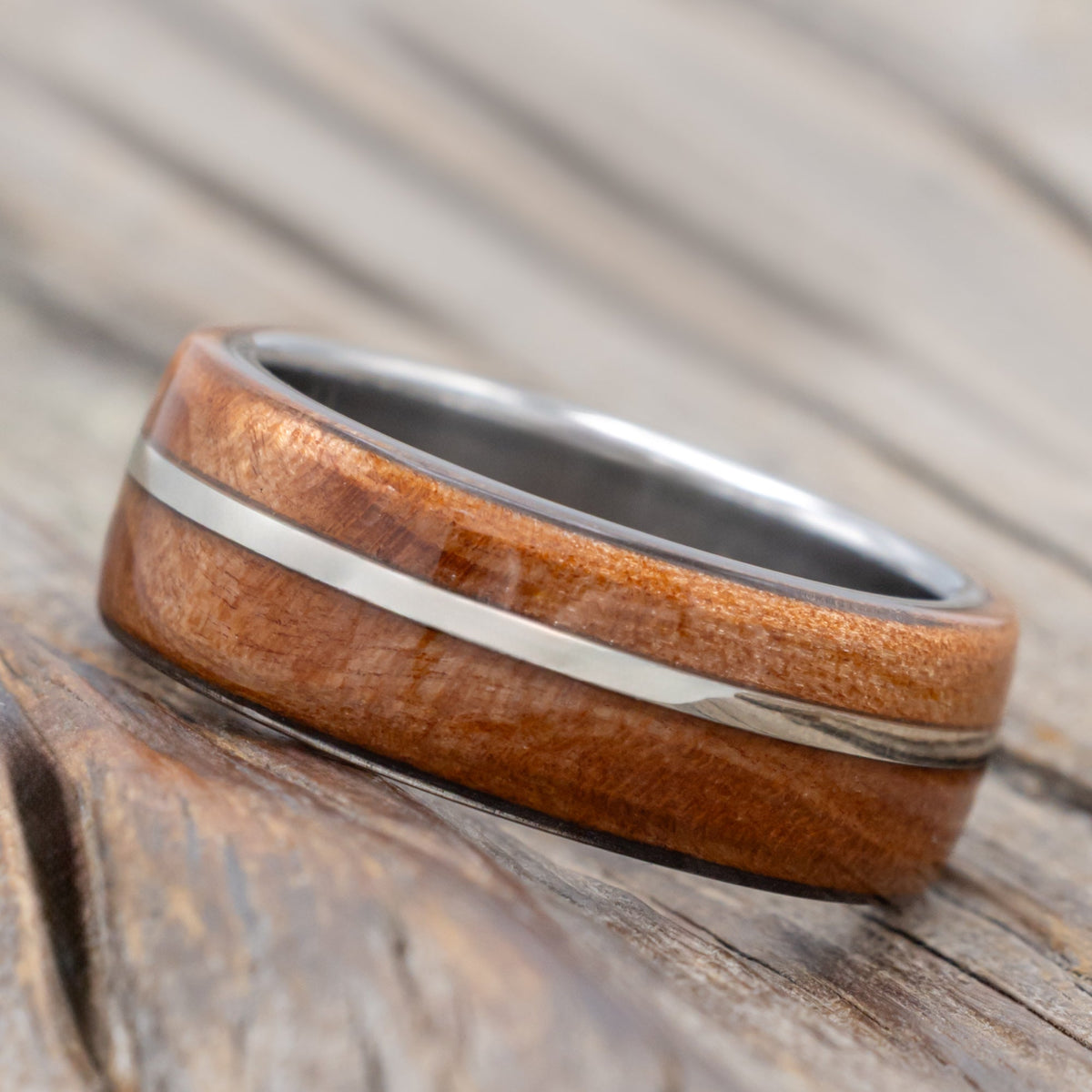 "Golden" - Redwood & 14K Gold Inlay Wedding Band