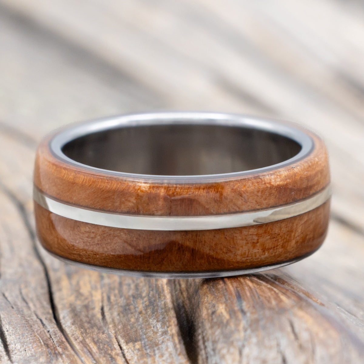 "Golden" - Redwood & 14K Gold Inlay Wedding Band