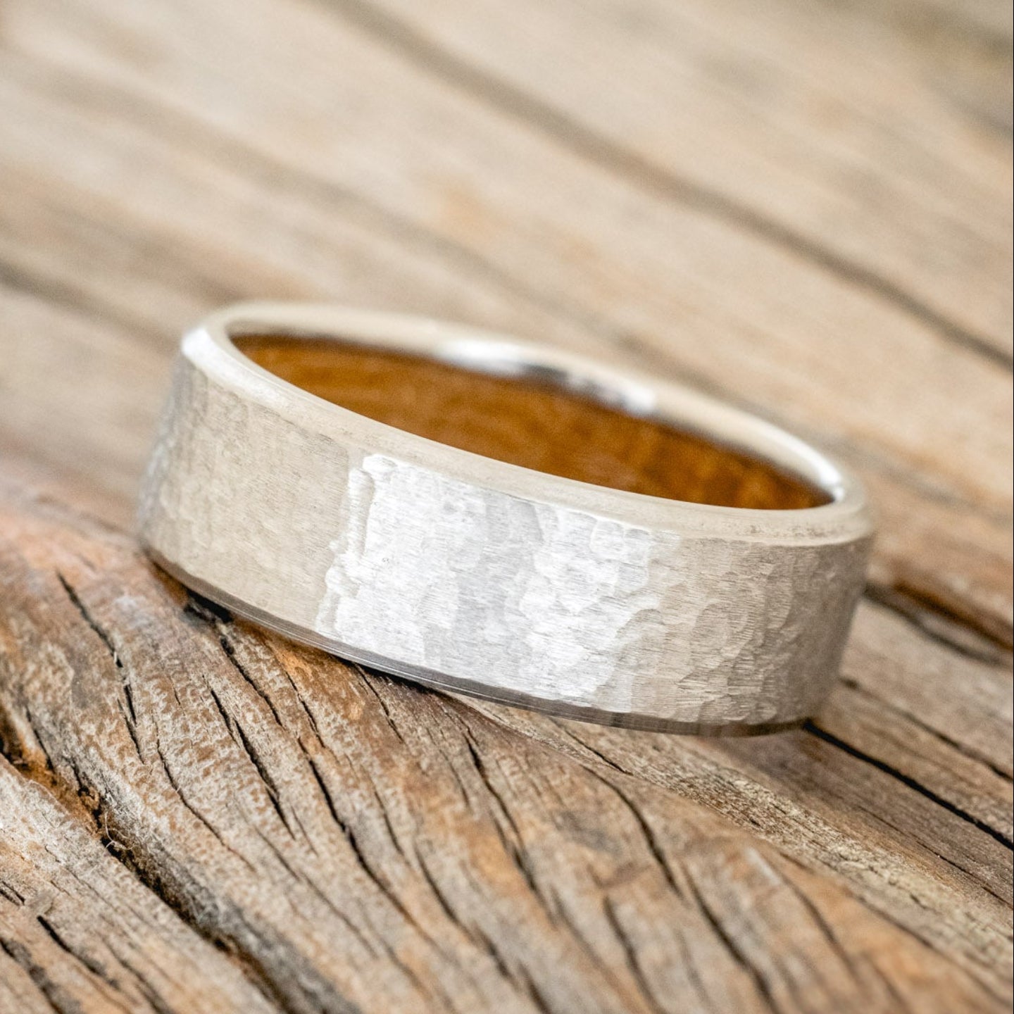 "Hyperion" - Whiskey Barrel Lined Wedding Band With Custom Finish