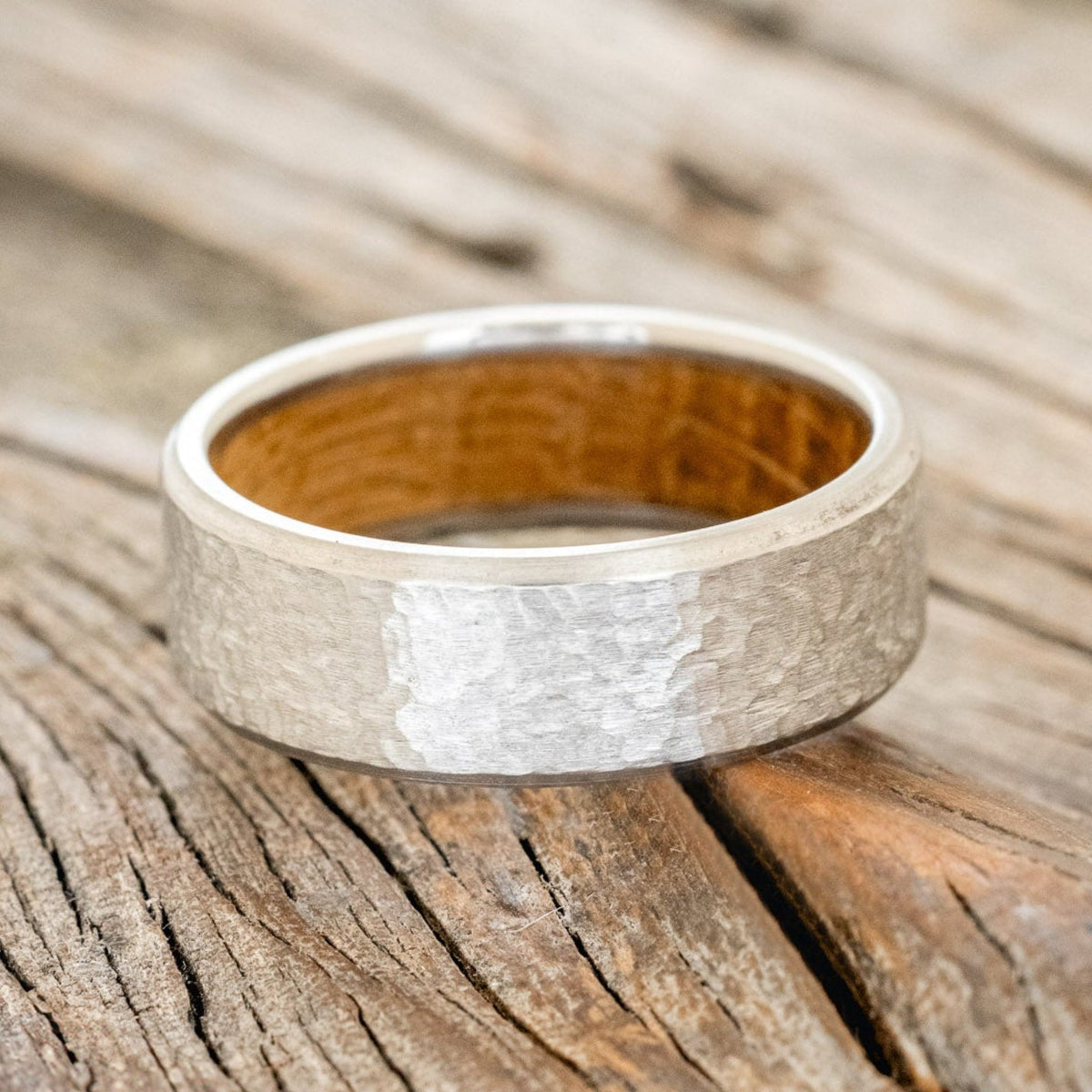 "Hyperion" - Whiskey Barrel Lined Wedding Band With Custom Finish