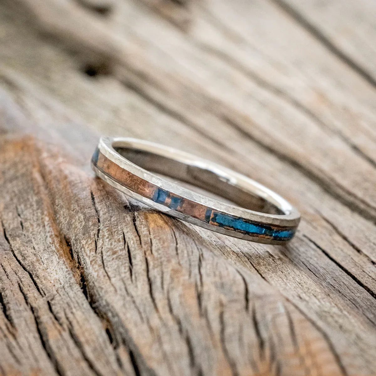 "Eterna" - Patina Copper Stacking Band With A Hammered Finish - Titanium (4mm) - Size 6