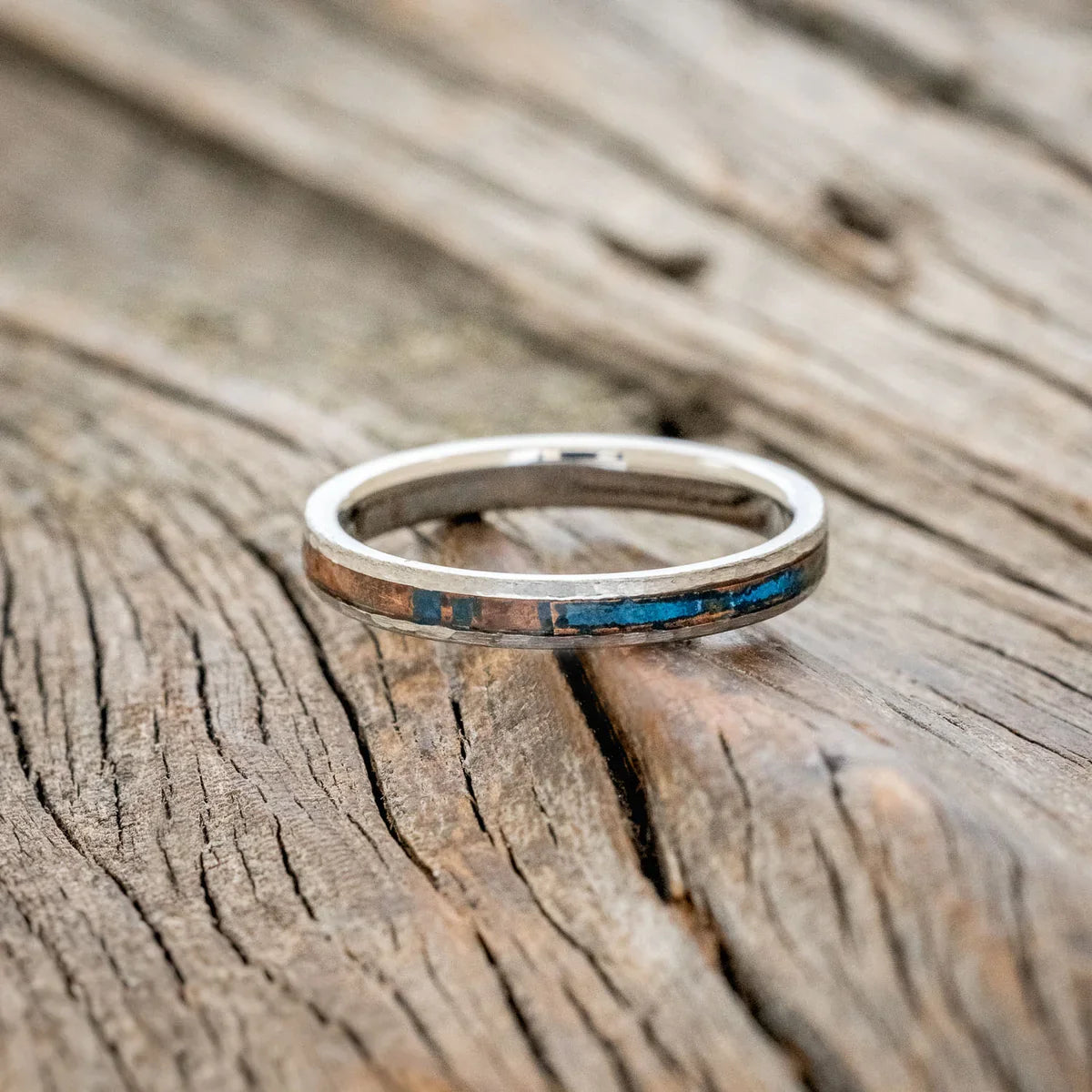 "Eterna" - Patina Copper Stacking Band With A Hammered Finish - Titanium (4mm) - Size 6