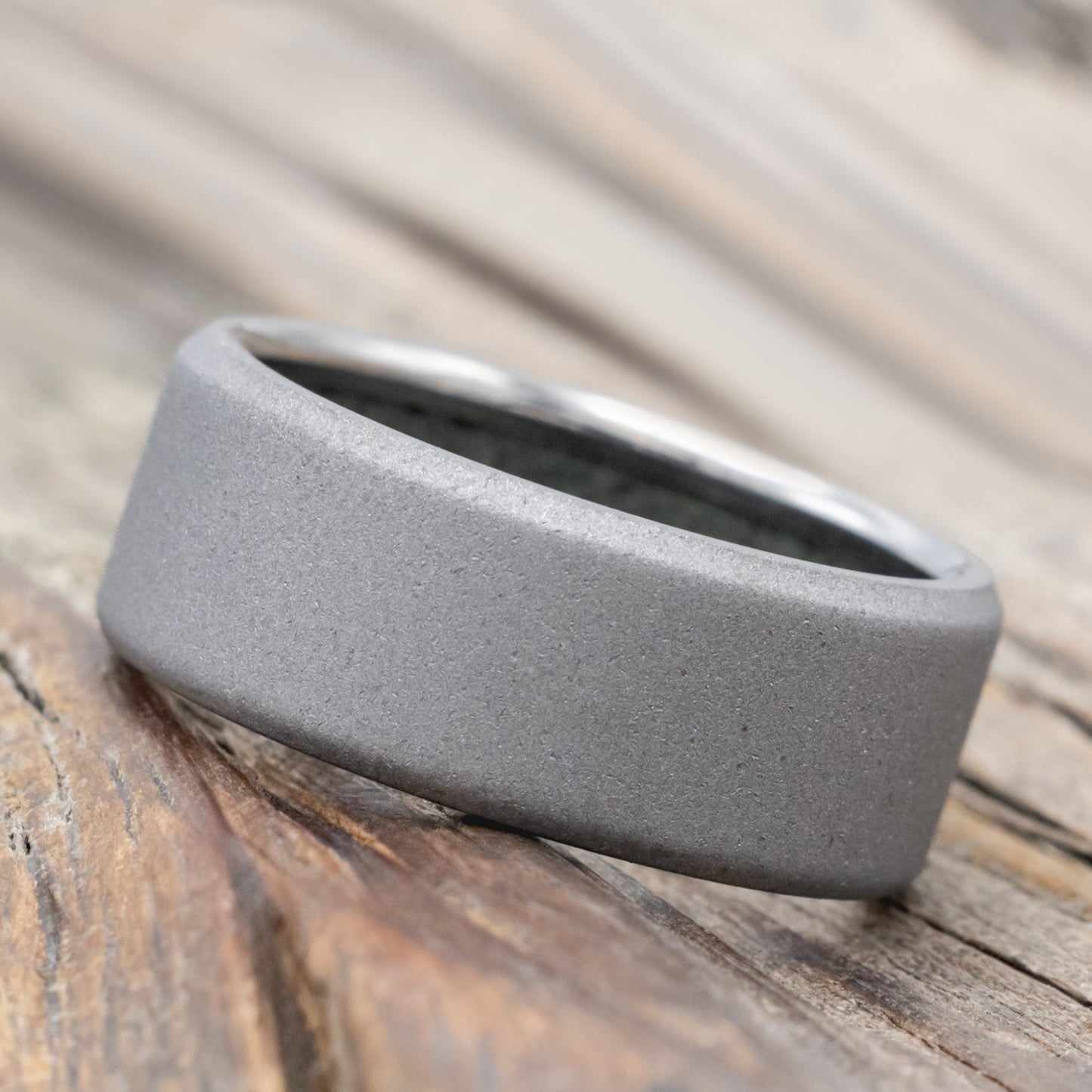 "Hyperion" - Crushed Moss Agate Lined Wedding Band With Custom Finish