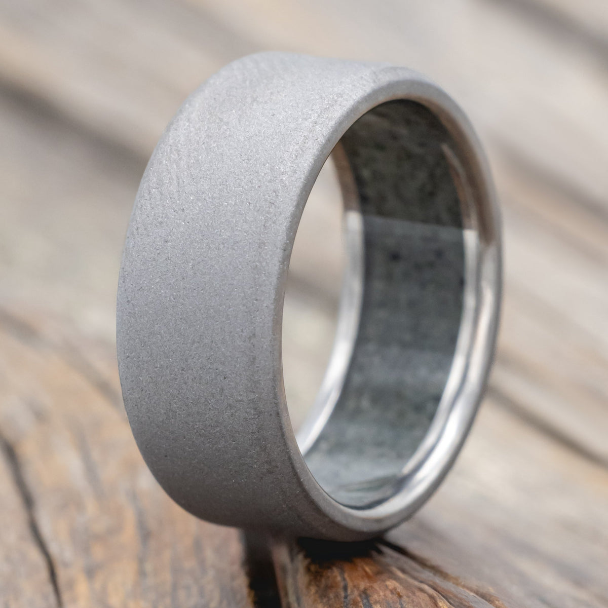 "Hyperion" - Crushed Moss Agate Lined Wedding Band With Custom Finish