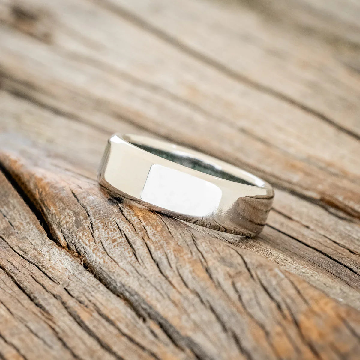 "Hyperion" - Crushed Moss Agate Lined Wedding Band - Titanium (6mm) - Size 8