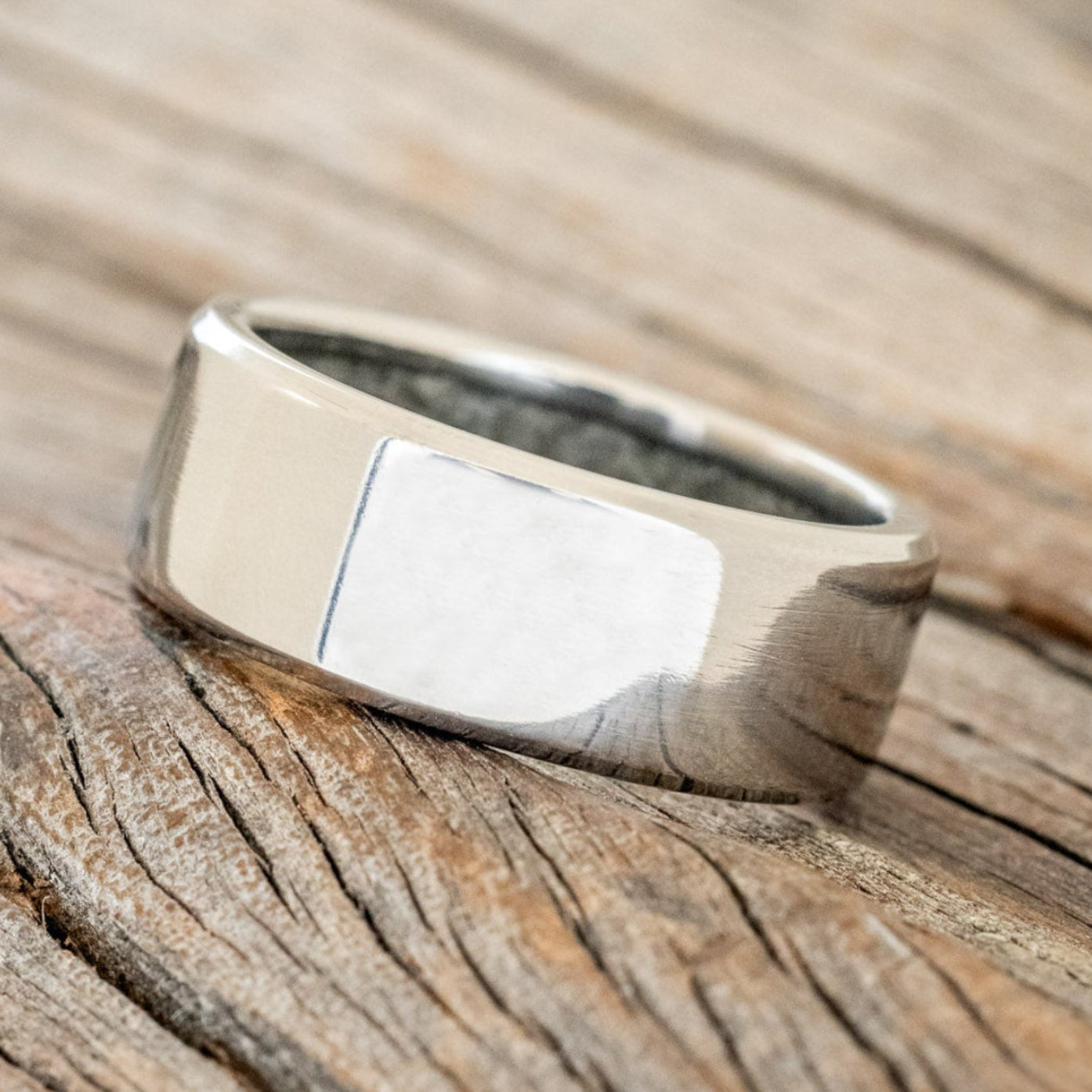 "Hyperion" - Crushed Moss Agate Lined Wedding Band With Custom Finish
