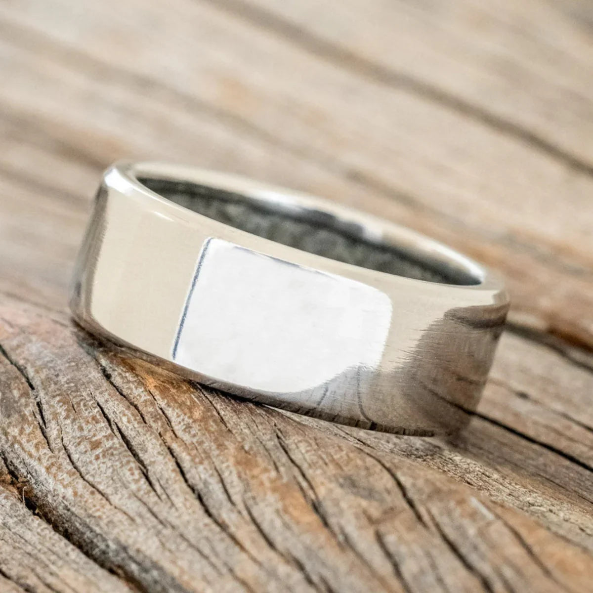 "Hyperion" - Crushed Moss Agate Lined Wedding Band - Titanium (8mm) - Size 11