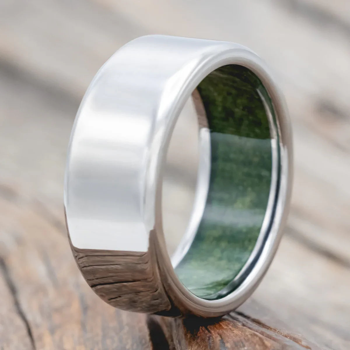 "Hyperion" - Moss Lined Wedding Band - Titanium (8mm) - Size 9 1/2