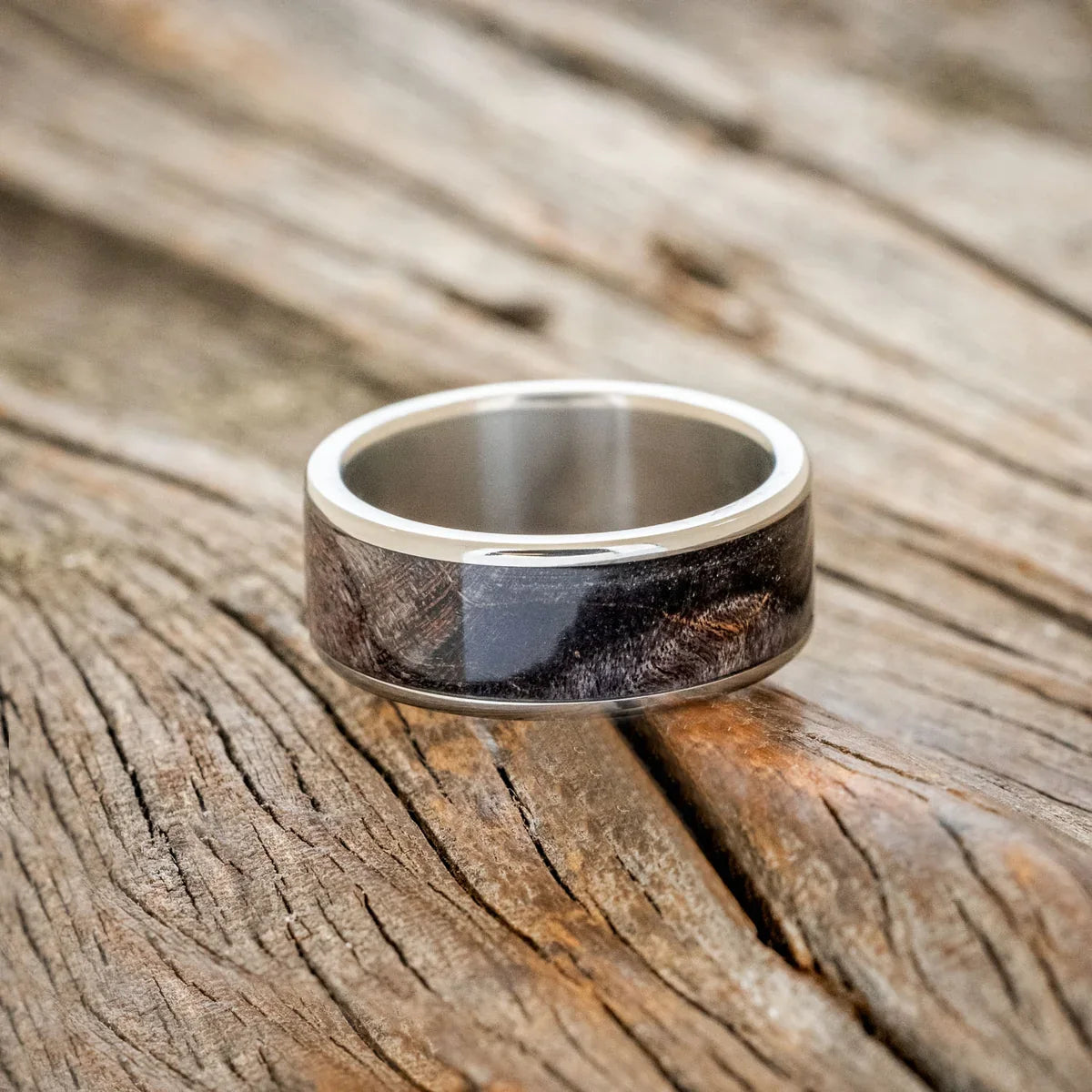 "Rainier" - Dark Maple Wood Wedding Ring - Titanium (8mm) - Size 13 3/4