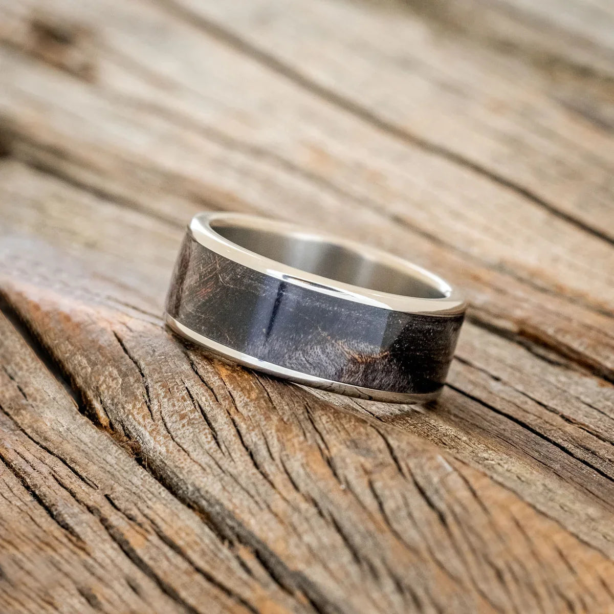 "Rainier" - Dark Maple Wood Wedding Ring - Titanium (8mm) - Size 13 3/4