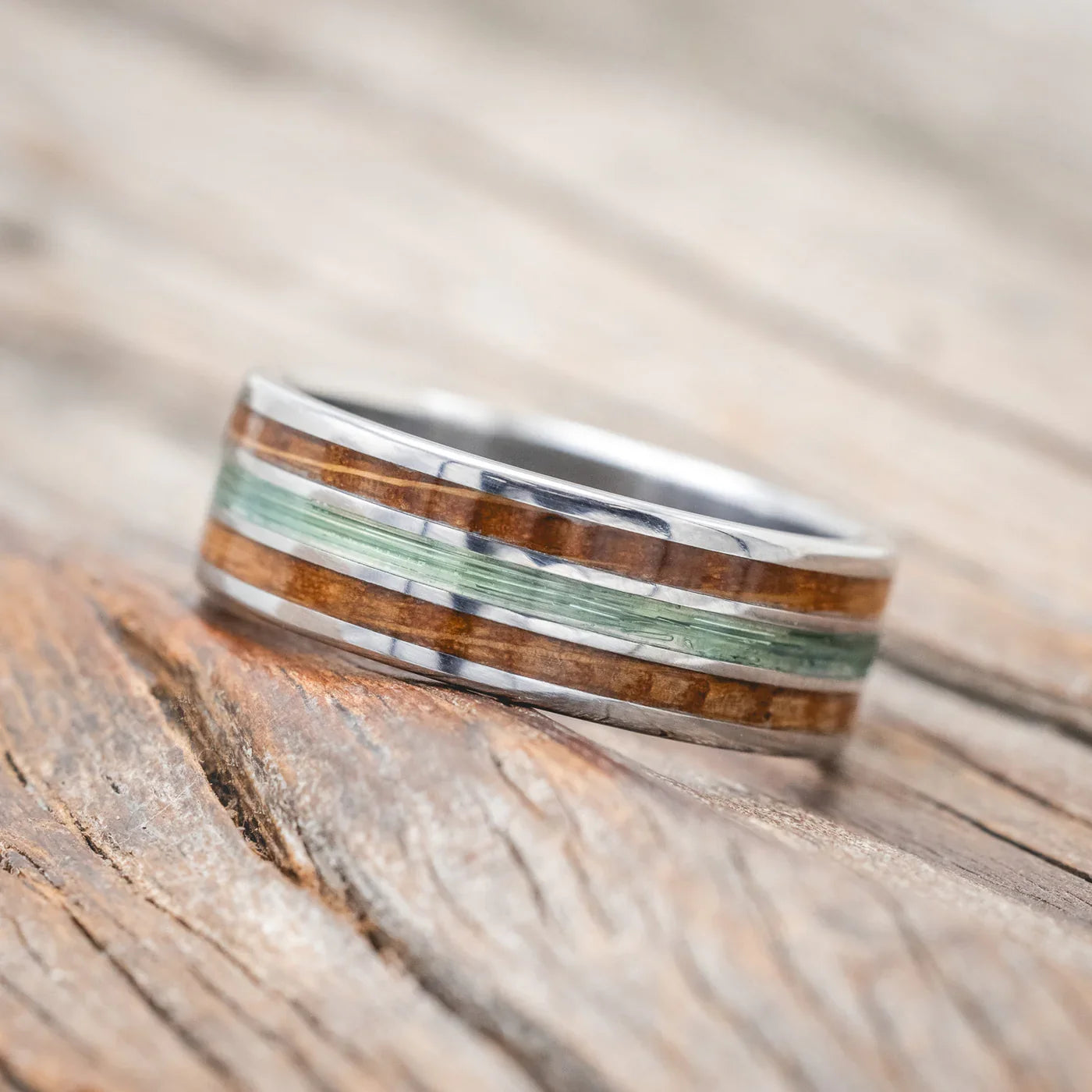 "Rio" - Whiskey Barrel & Fishing Line Wedding Band - Titanium (8mm) - Size 11