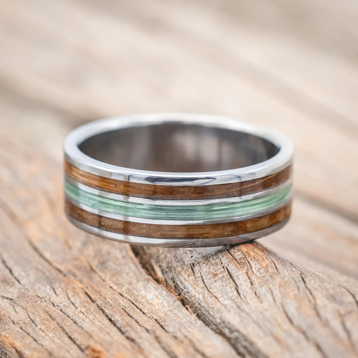 "Rio" - Whiskey Barrel & Fishing Line Wedding Band - Titanium (8mm) - Size 11