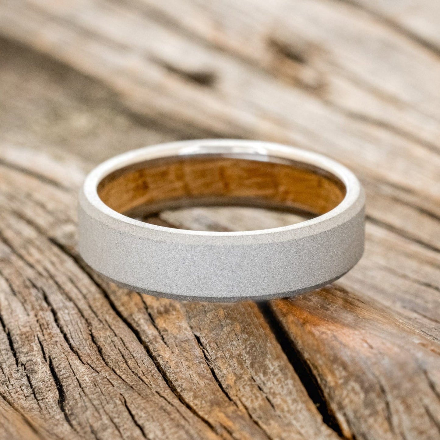 "Hyperion" - Whiskey Barrel Lined Wedding Band With Custom Finish