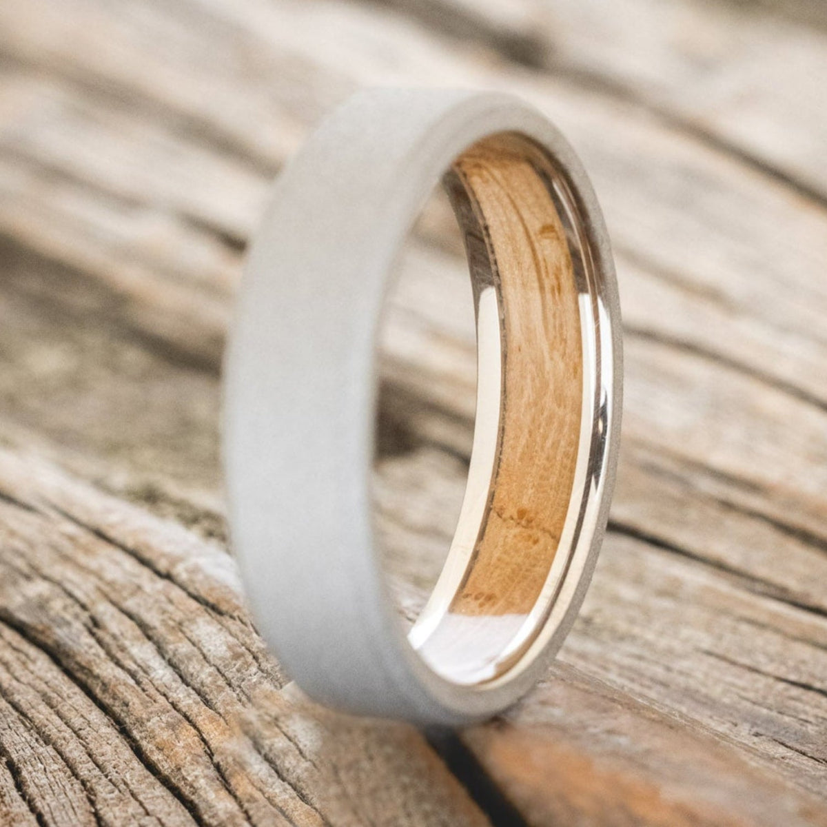 "Hyperion" - Whiskey Barrel Lined Wedding Band With Custom Finish