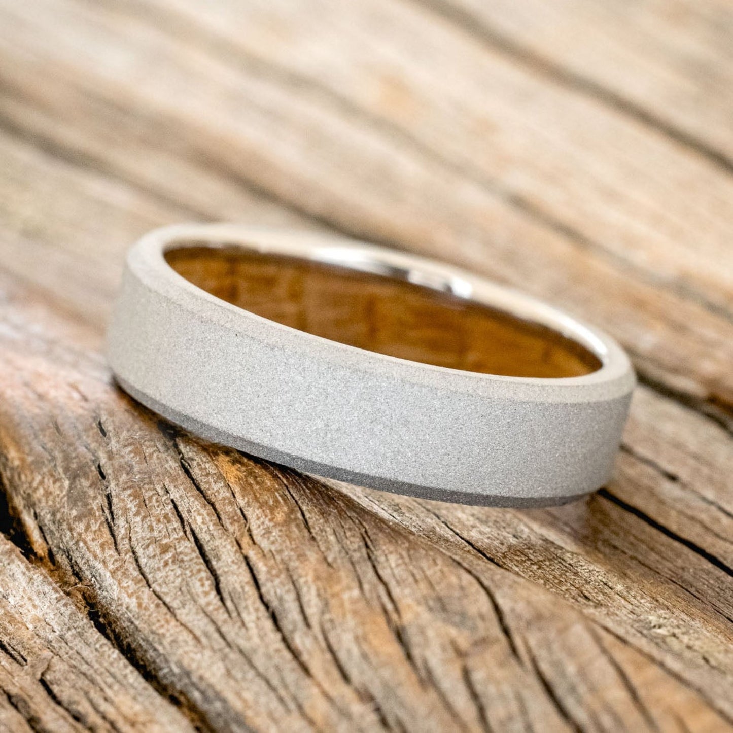 "Hyperion" - Whiskey Barrel Lined Wedding Band With Custom Finish