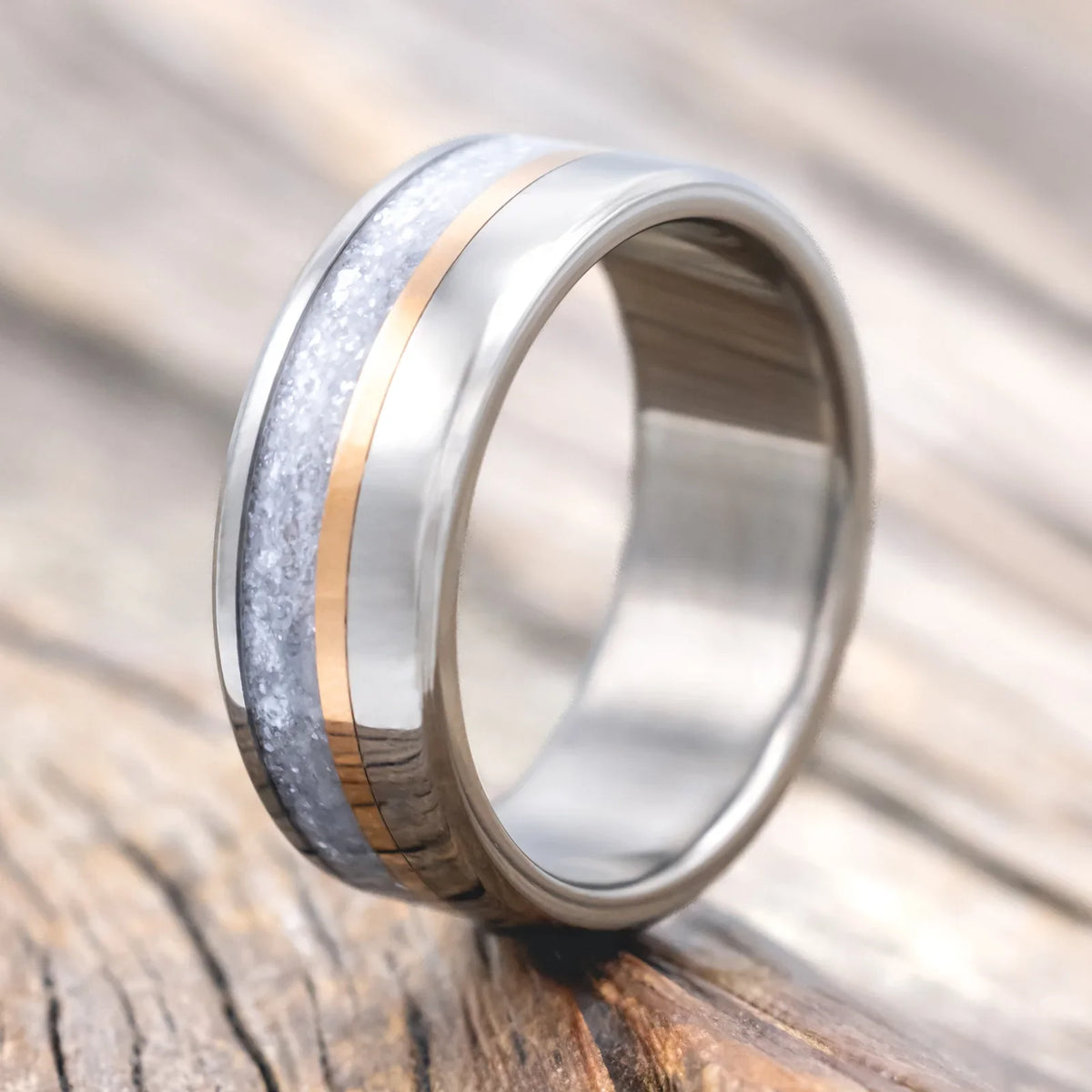 "Tanner" - Diamond Dust & 14K Rose Gold Inlay Wedding Band - Titanium (8mm) - Size 11