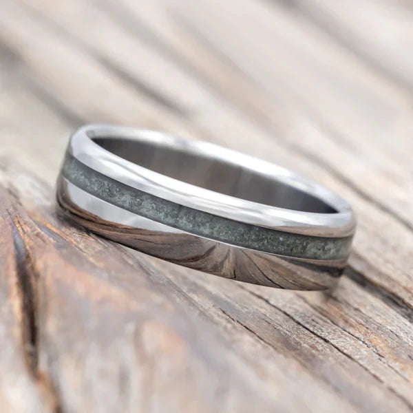 "Vertigo" - Crushed Moss Agate Wedding Band - Titanium (6mm) - Size 8 3/4