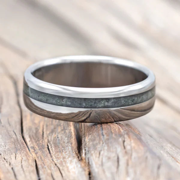"Vertigo" - Crushed Moss Agate Wedding Band - Titanium (6mm) - Size 8 3/4