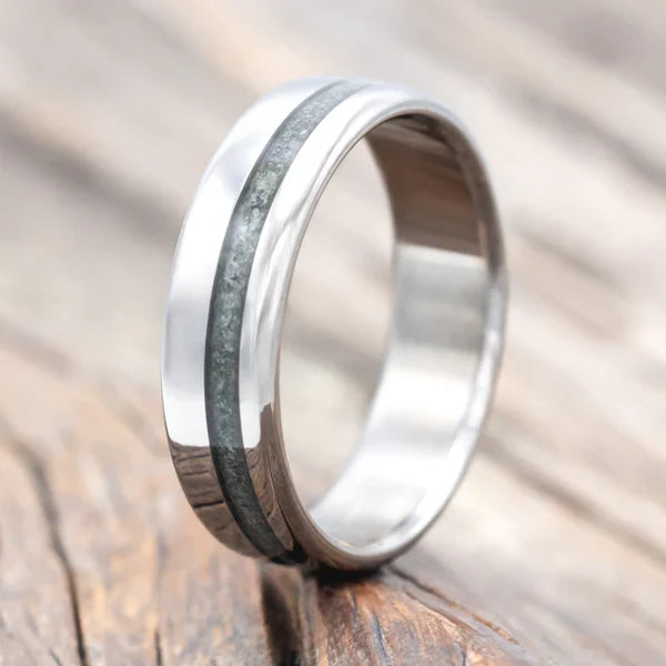 "Vertigo" - Crushed Moss Agate Wedding Band - Titanium (6mm) - Size 8 3/4