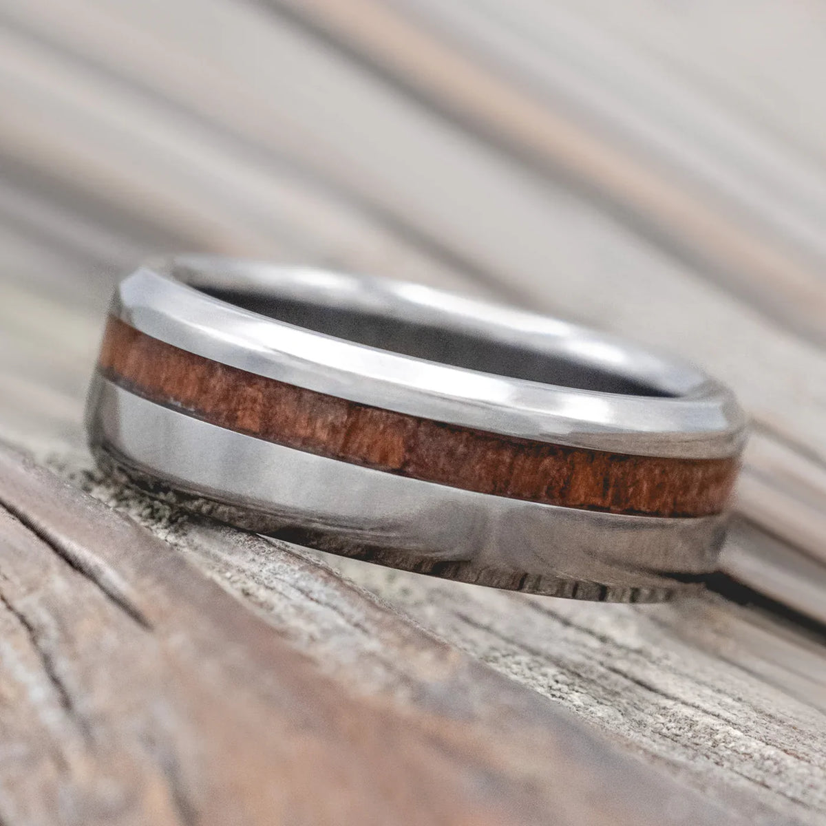 "Vertigo" - Redwood Wedding Ring - Titanium (6mm) - Size 7 3/4