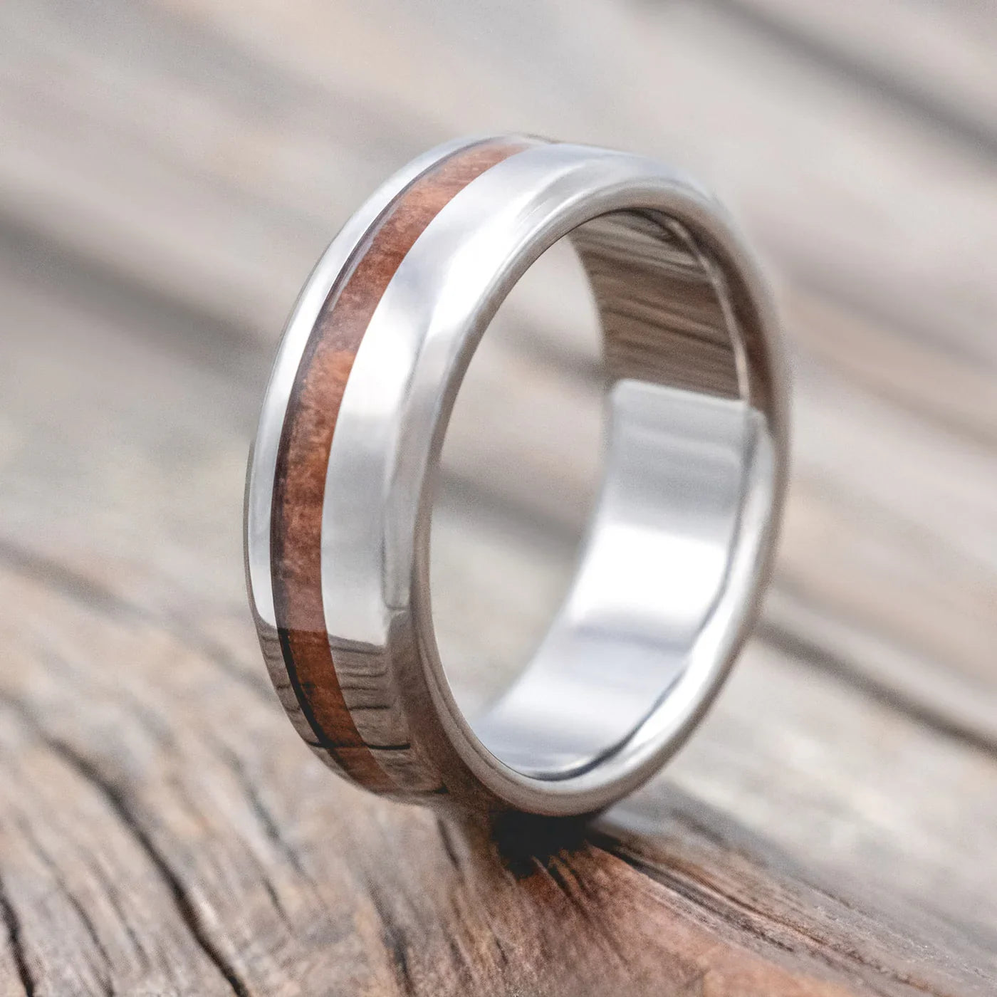 "Vertigo" - Redwood Wedding Ring - Titanium (6mm) - Size 7 3/4
