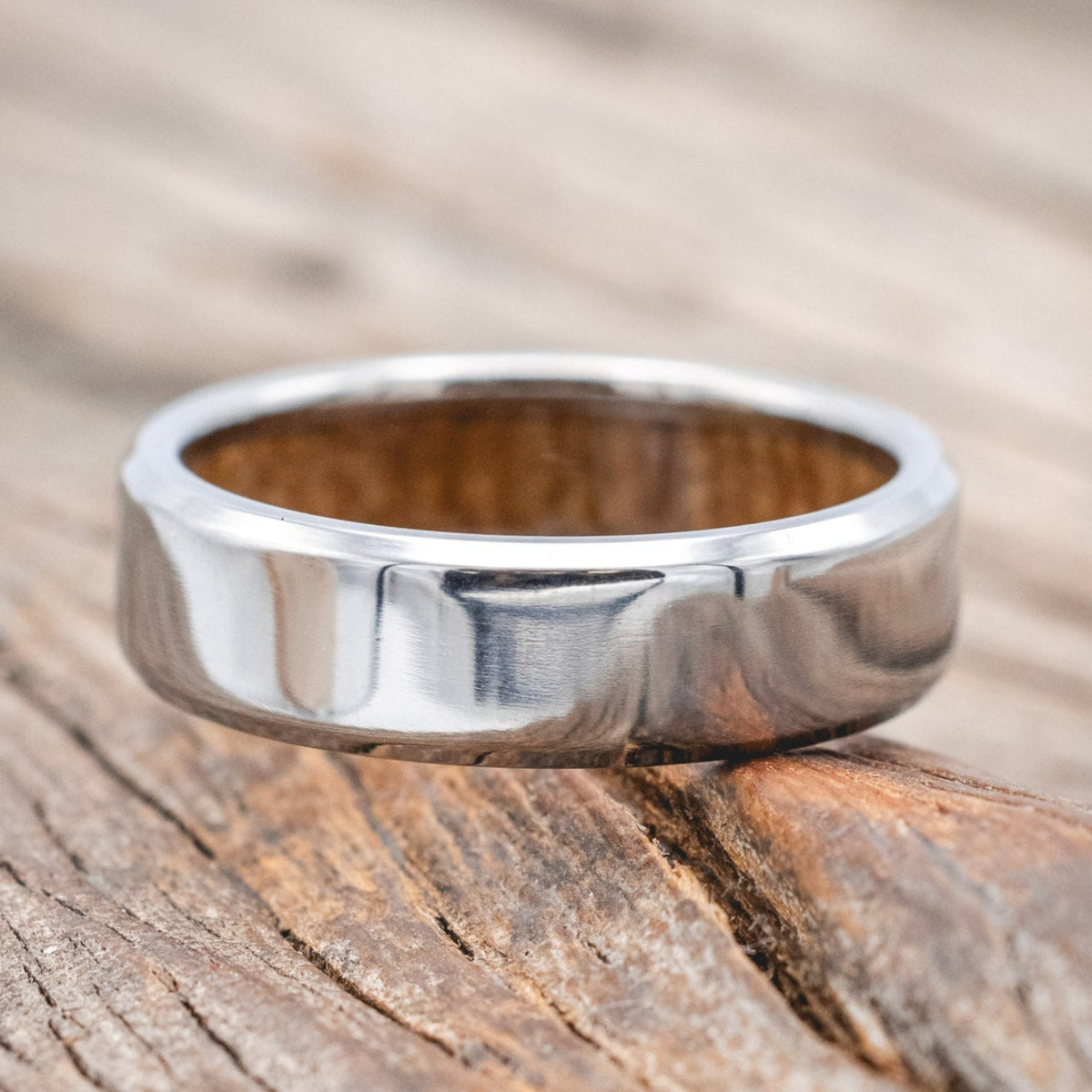 "Hyperion" - Whiskey Barrel Lined Wedding Band With Custom Finish