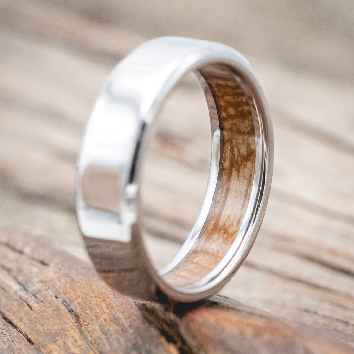 "Hyperion" - Whiskey Barrel Lined Wedding Band With Custom Finish