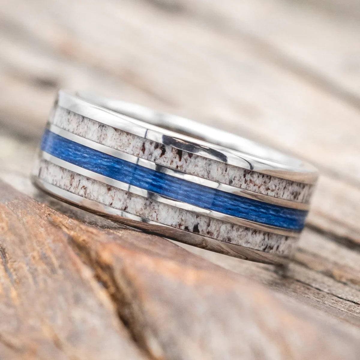 "Rio" - Antler & Fishing Line Wedding Band - Titanium (8mm) - Size 13