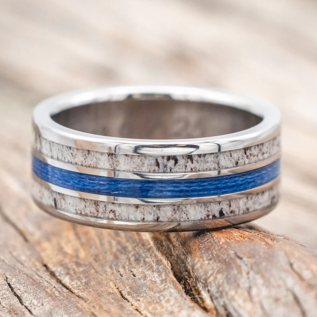 "Rio" - Antler & Fishing Line Wedding Band - Titanium (8mm) - Size 13
