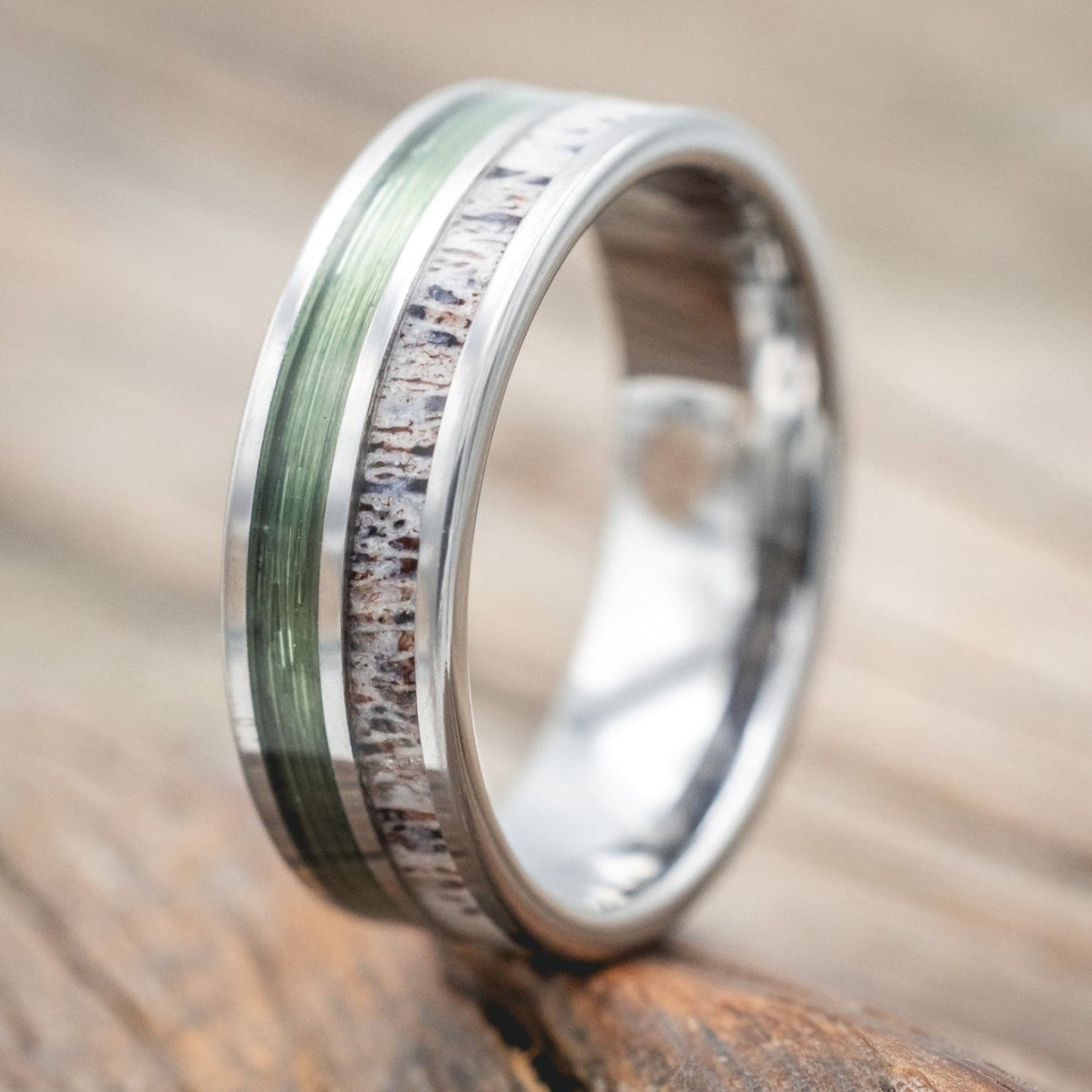 "Dyad" - Antler & Fishing Line Wedding Band