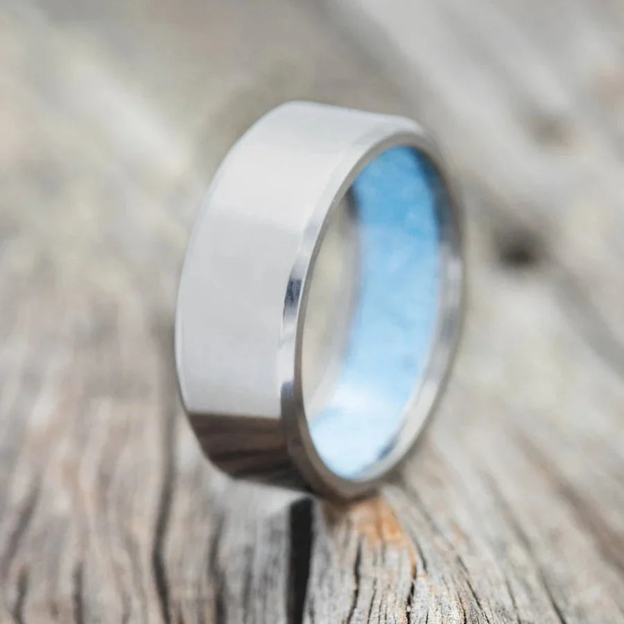 "Hyperion" - Turquoise Lined Wedding Band - Titanium (8mm) - Size 12 1/2