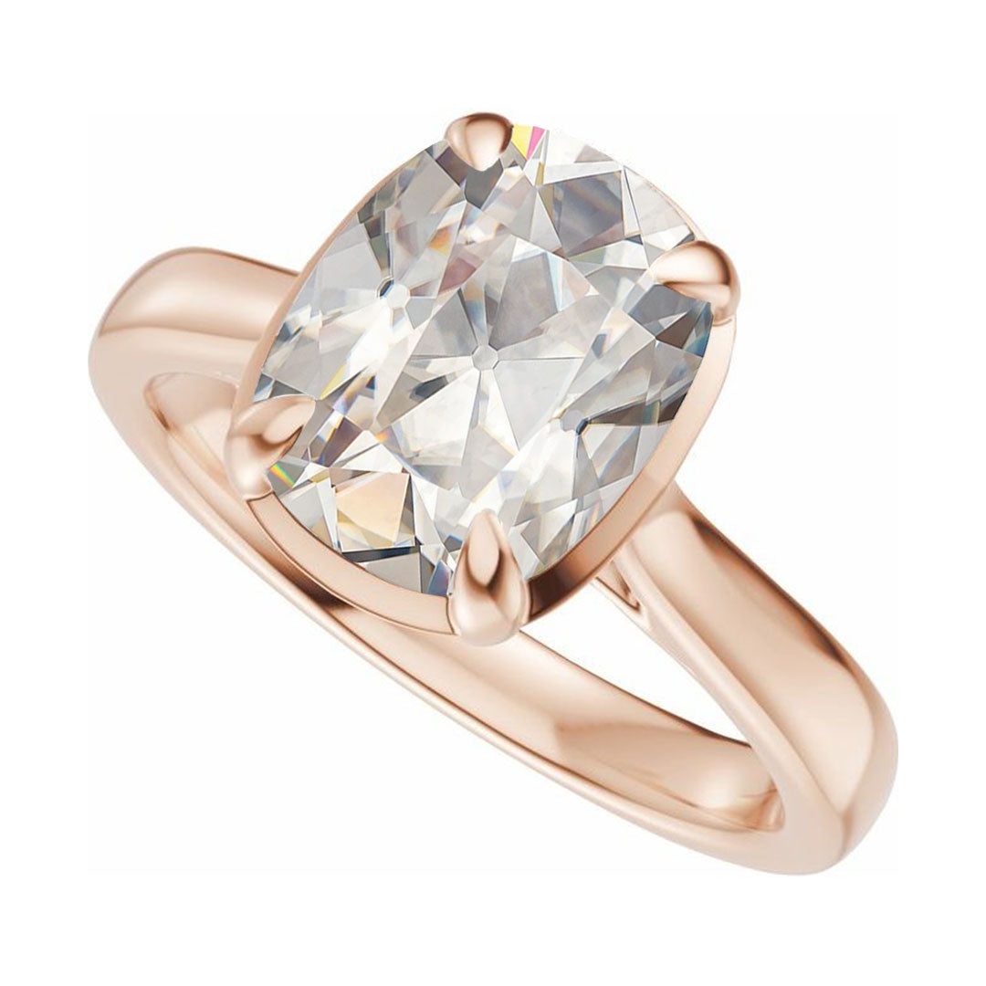 Taylor Solitaire - Elongated Cushion Moissanite Framed Prong Set Engagement Ring